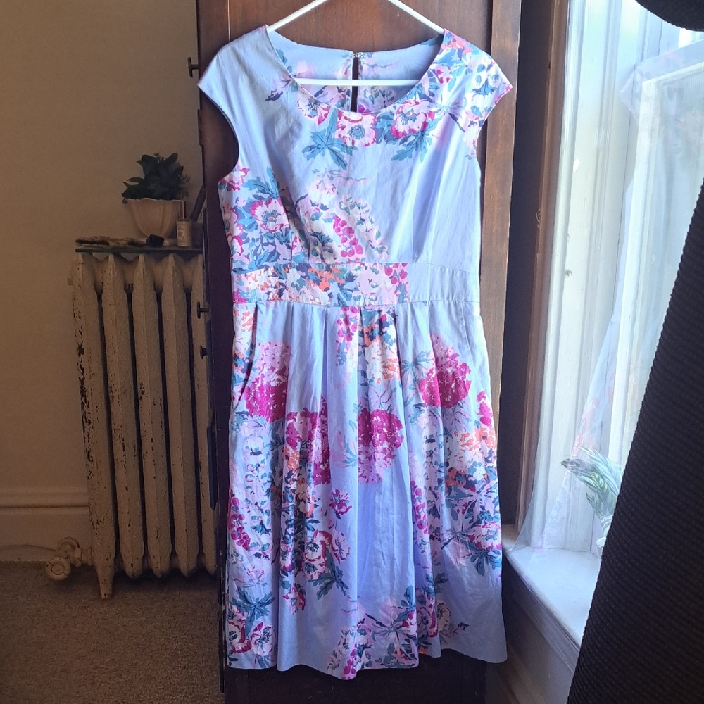 Joules Woman"s US 10 Light Blue Floral Fit-and-Flare Dress